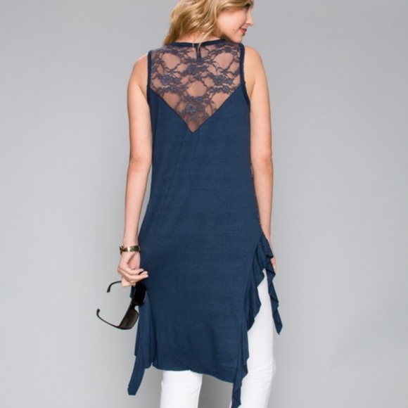 nwt VOCAL TUNIC TANK LACE NAVY STUDS gorgeous dress slimming sexy slenderizing - Picture 4 of 5